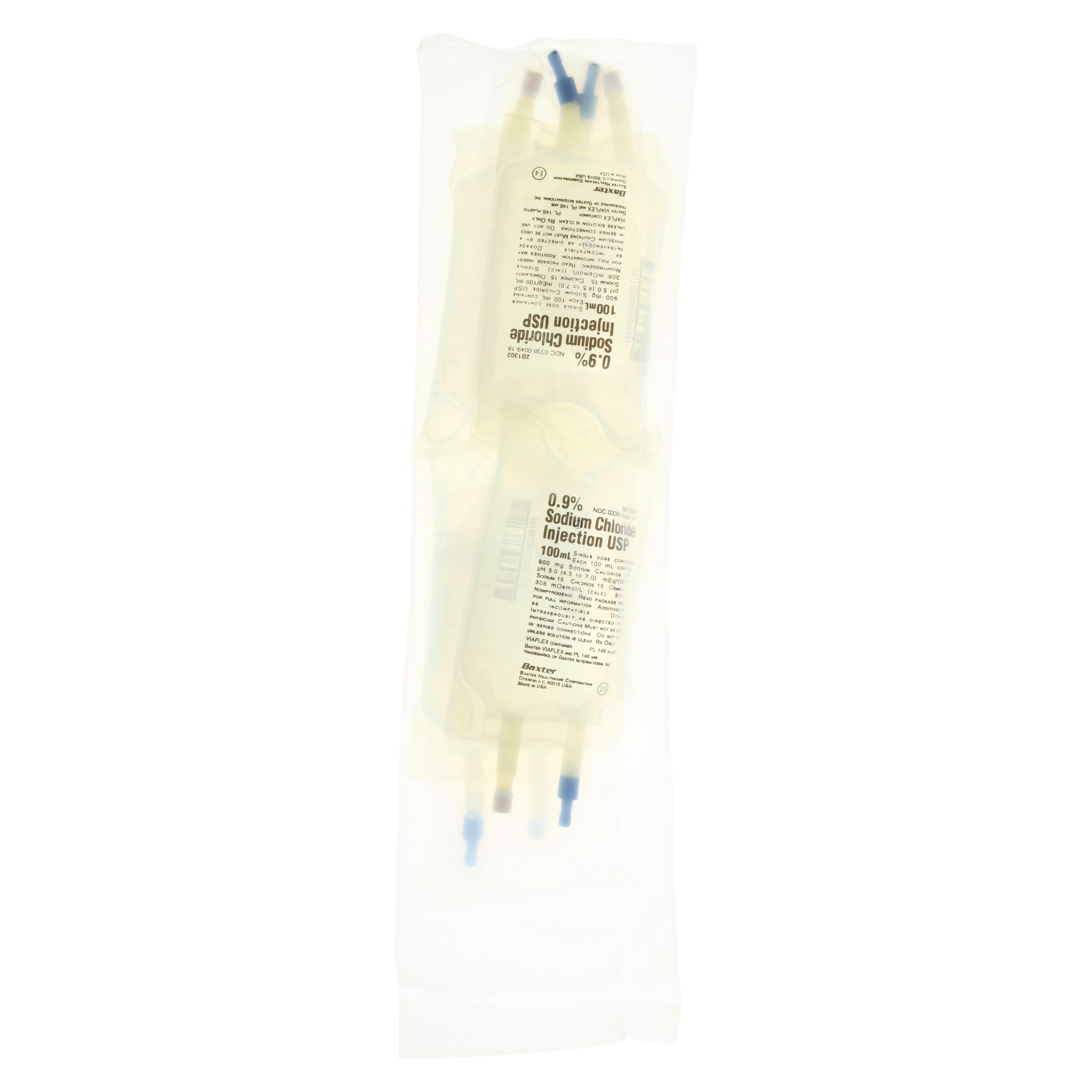 IV Injection Solution Sodium Chloride 0.9% 100mL Viaflex Plastic Container 4/Pk